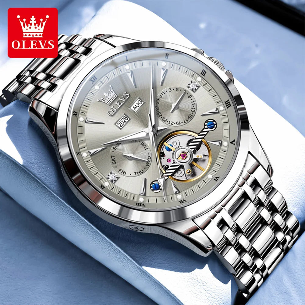OLEVS 7091 Men's Watch Fashion Automatic Mechanical Watches For Man Top Brand Original Waterproof Luminous  Man Hand Clock Reloj