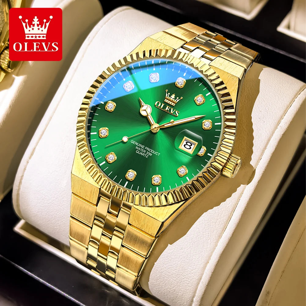 OLEVS 2989 Uhren für Herren Marke Original Quarzuhren Stahlband Wasserdicht Leuchtend Chronograph Datum Herrenuhr Geschenkbox
