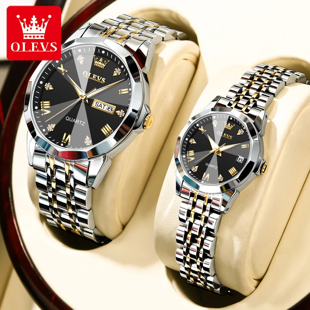 OLEVS 9931 Watch For Men Women Roman Scale Quartz Couple Watch Rhombus Mirror Auto Date Wristwatch Luxury Waterproof Hand Clock