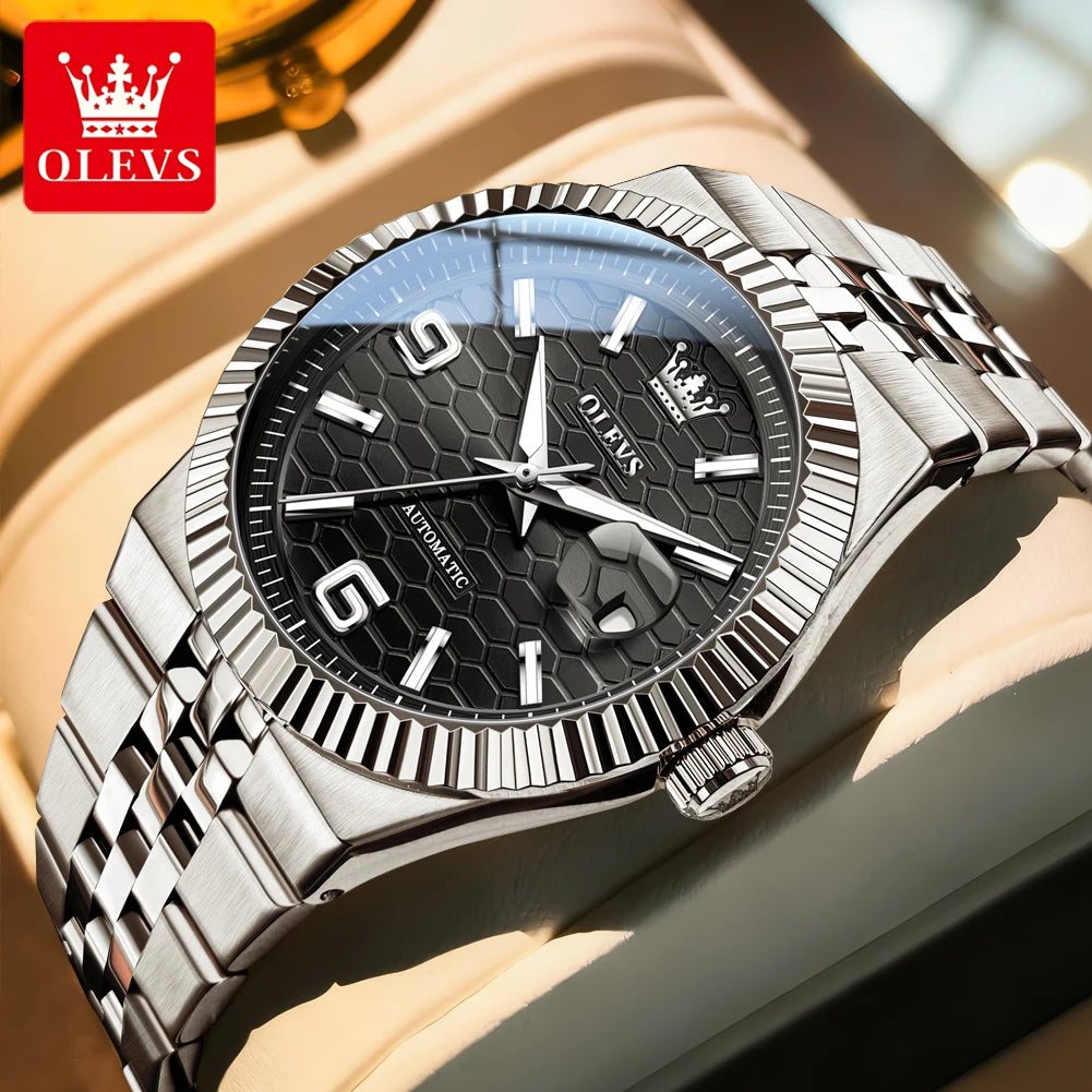 OLEVS 7105 Watches For Man Original Luxury Automatic Mechanical Watches Stainless Steel Waterproof Luminous Watches Gifts Box