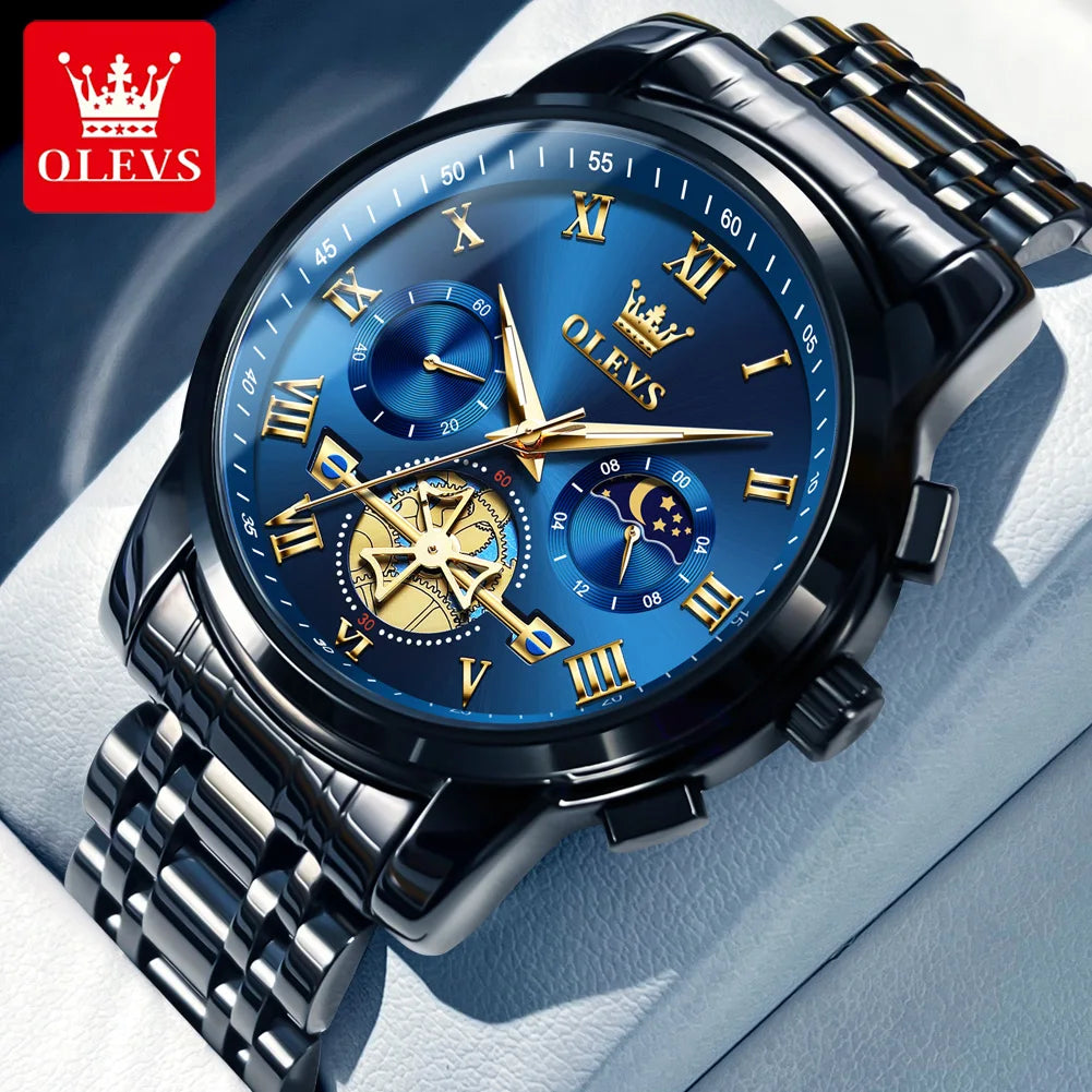 OLEVS 2859 Herrenuhr Mondphase Quarzuhr für Herren Wasserdicht Leuchtend Edelstahl Luxusmarke Original Armbanduhr Herren