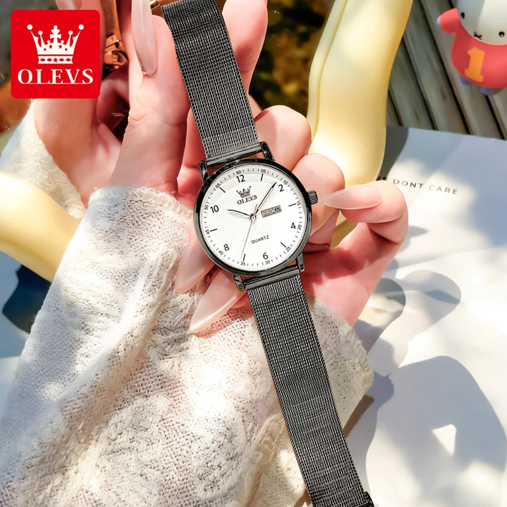 OLEVS 2996 Damenuhren Original Elegante schmale Quarzuhr Wasserdicht Dual-Kalenderanzeige Uhren für Damen Geschenkbox Reloj