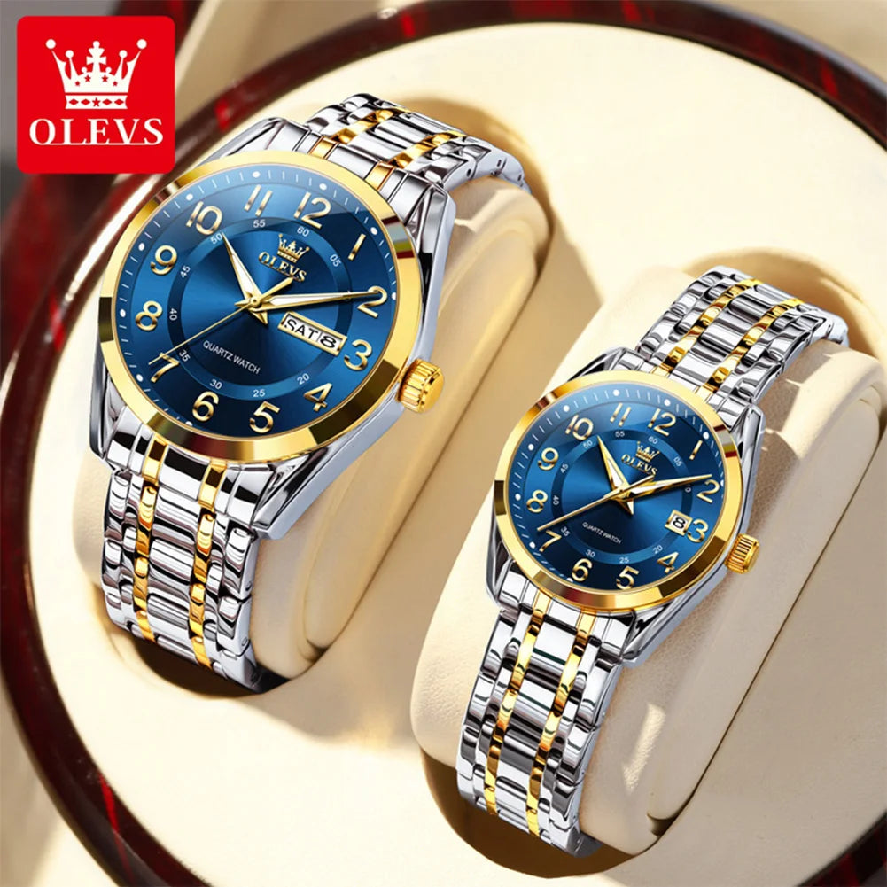 OLEVS 3666 Paar Uhr Luxus Business Top Marke Wasserdicht Leuchtende Dress Handuhr Original Zahlenskala Datum Modeuhr