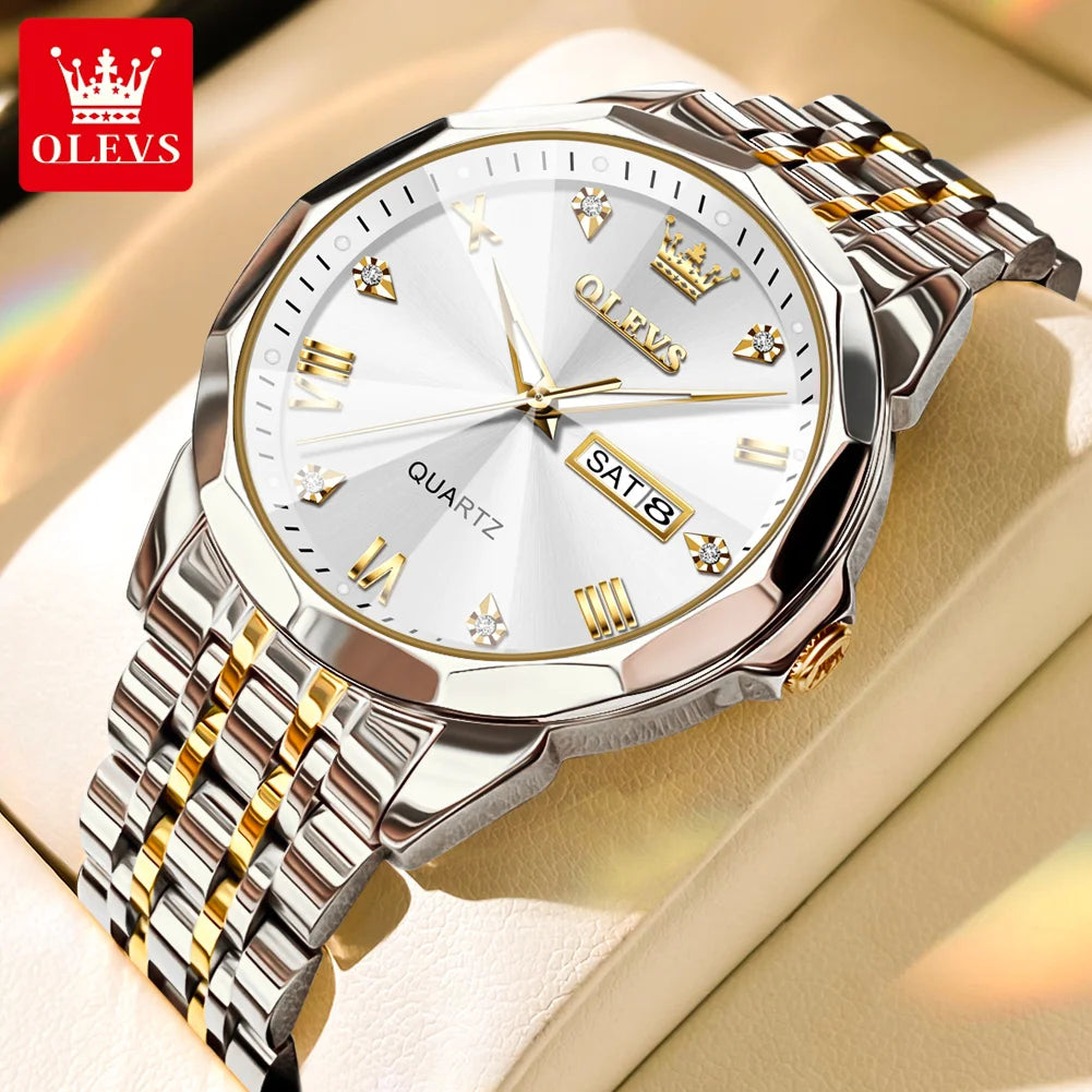 OLEVS 9931 Watch For Men Women Roman Scale Quartz Couple Watch Rhombus Mirror Auto Date Wristwatch Luxury Waterproof Hand Clock