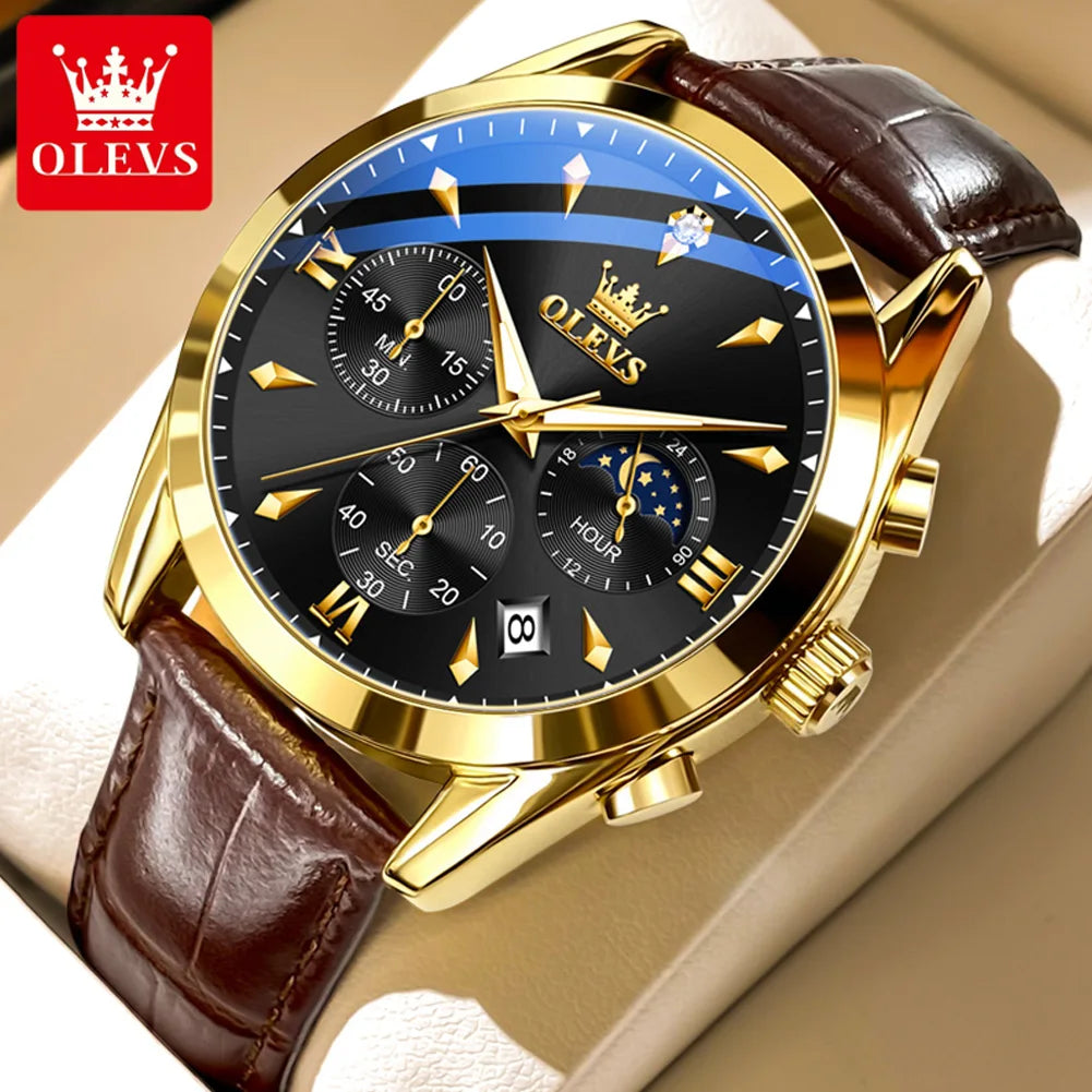 OLEVS 3609 Armbanduhr für Herren, modisch, Kalender, wasserdicht, leuchtend, für Herren, Chronograph, Mondphase, Quarz, Business-Herrenuhren