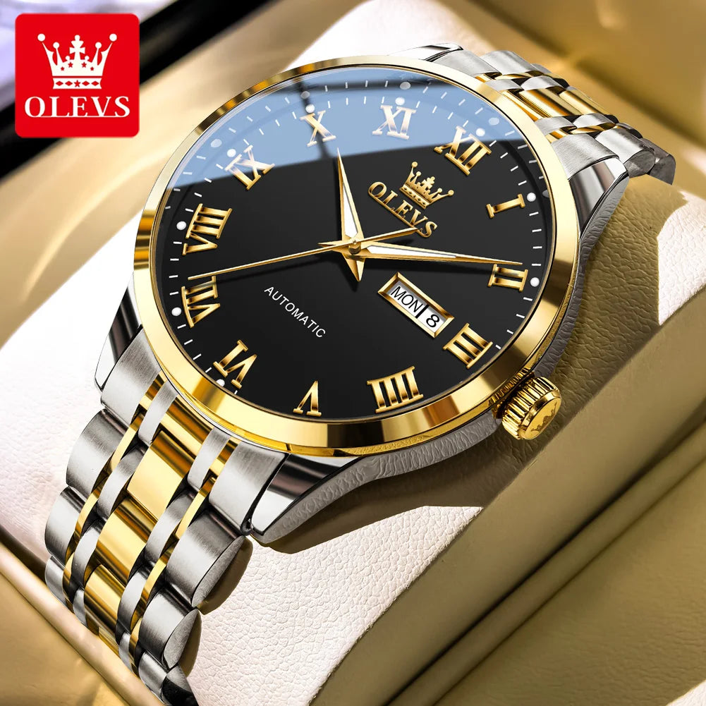 OLEVS 7060 Mens Watches Stainless Steel Original Luxury Automatic Mechanical Watches Waterproof Luminous Watches For Man Gifts