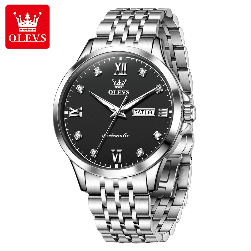 OLEVS 7092  Mens Watch Original Luxury Brand Mechanical Watches Waterproof Stainless Steel Date Week Watches For Man Gifts