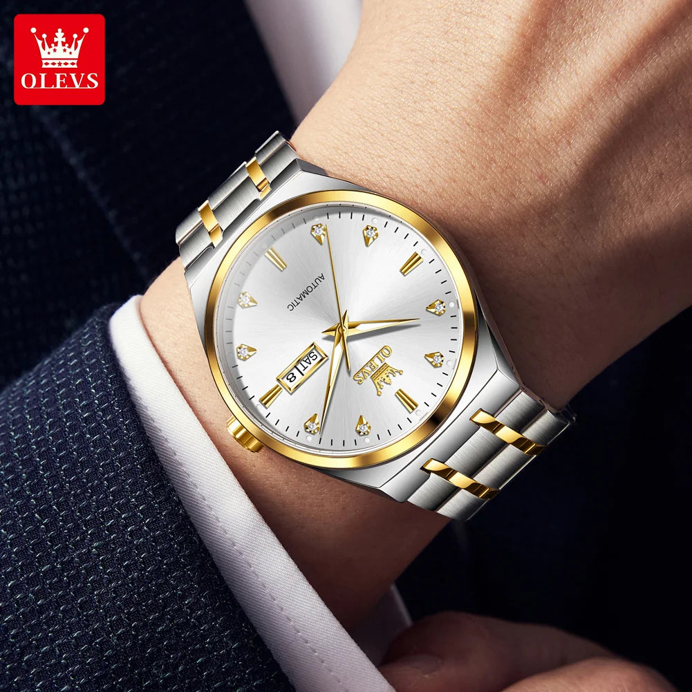 OLEVS 9811 Original Sport Week Date Watches For Man Luxury Business Automatic Mechanical Wristwatch Waterproof Luminous Big Dial