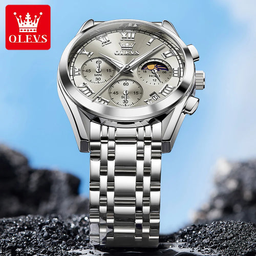 OLEVS 2871 Herrenuhr Original Kalender Mondphase Quarzuhr 30M Wasserdicht Edelstahl Herrenarmbanduhr Uhren für Herren