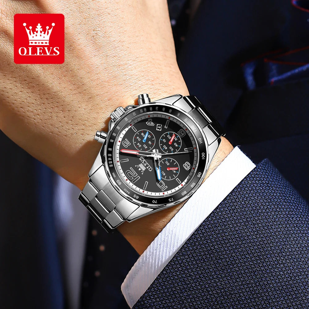 OLEVS TY714 Yeni Özel Moda Kuvars Erkek Kol Saati 42mm Büyük Sayı Kadran Paslanmaz Çelik Erkek Saatleri Kronograf Kol Saati