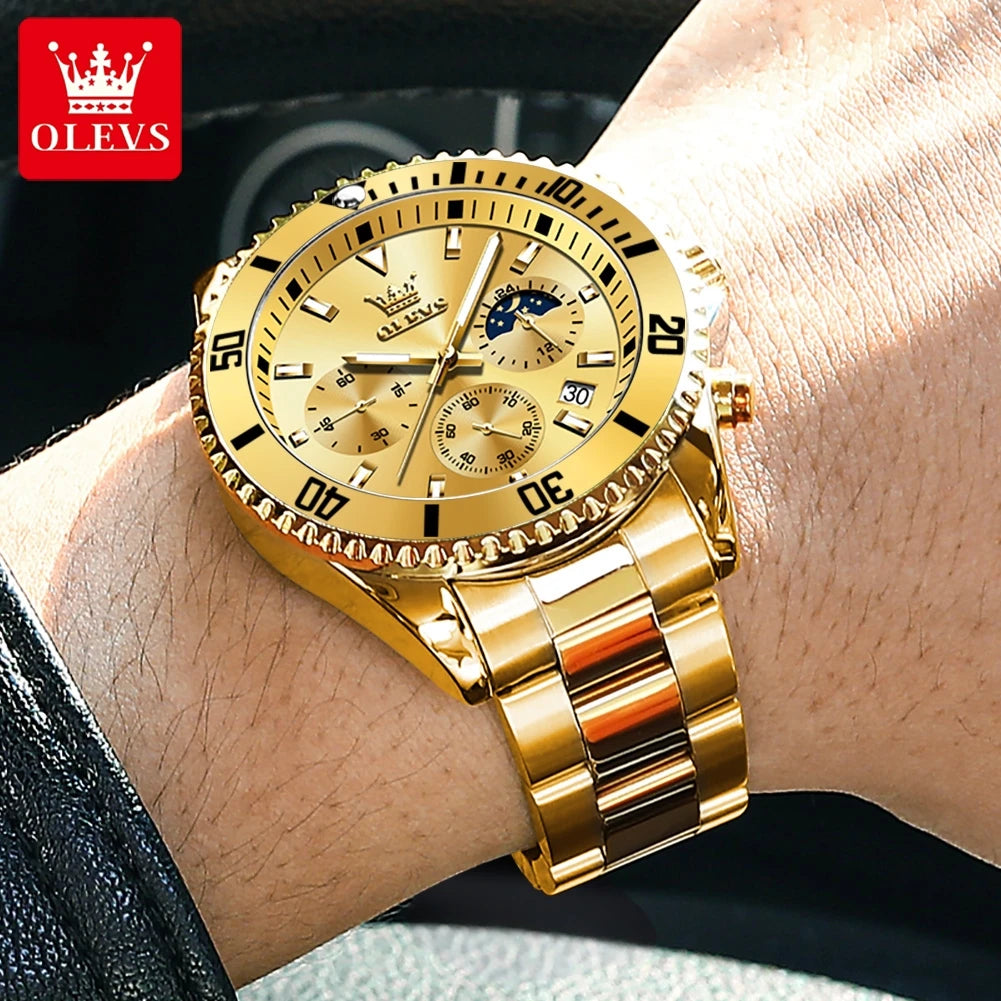 OLEVS 2870 Herrenuhr 42,5 mm großes Zifferblatt Chronograph Mondphase Wasserdichte Sportuhr Original Mode Quarzarmbanduhr für Herren 2025