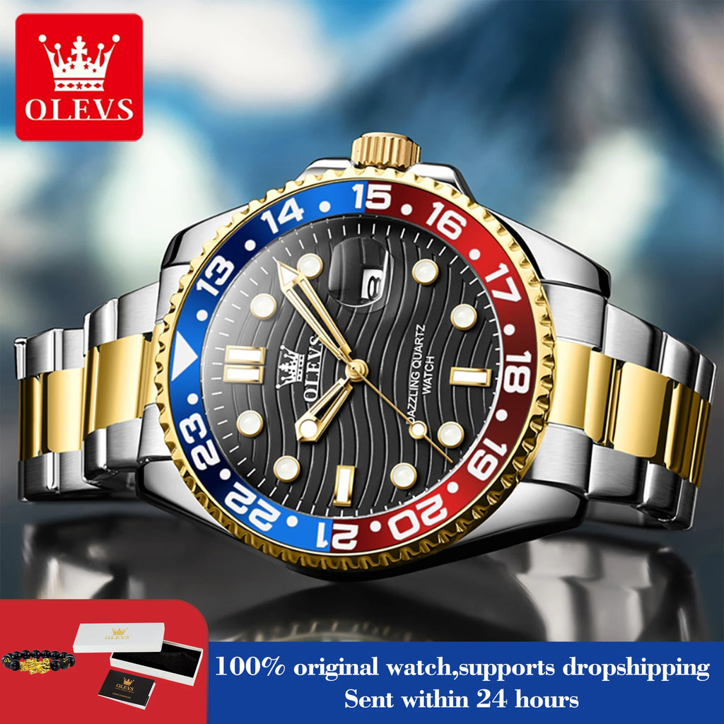 OLEVS 3610 Luxus Herrenuhr Stahlarmband Original Kalender Quarz Uhr für Herren 30M Wasserdicht Leuchtende Business Herrenarmbanduhr