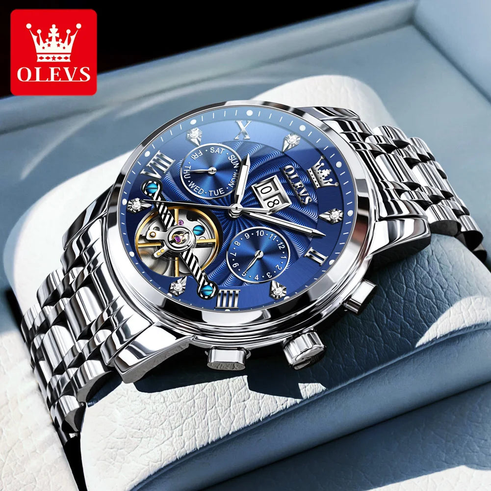 OLEVS 9910 Man Watch Luxury Business Mechanical Watch For Men Hollow Roman Scale Waterproof Luminous Calendar Men's Hand Clock