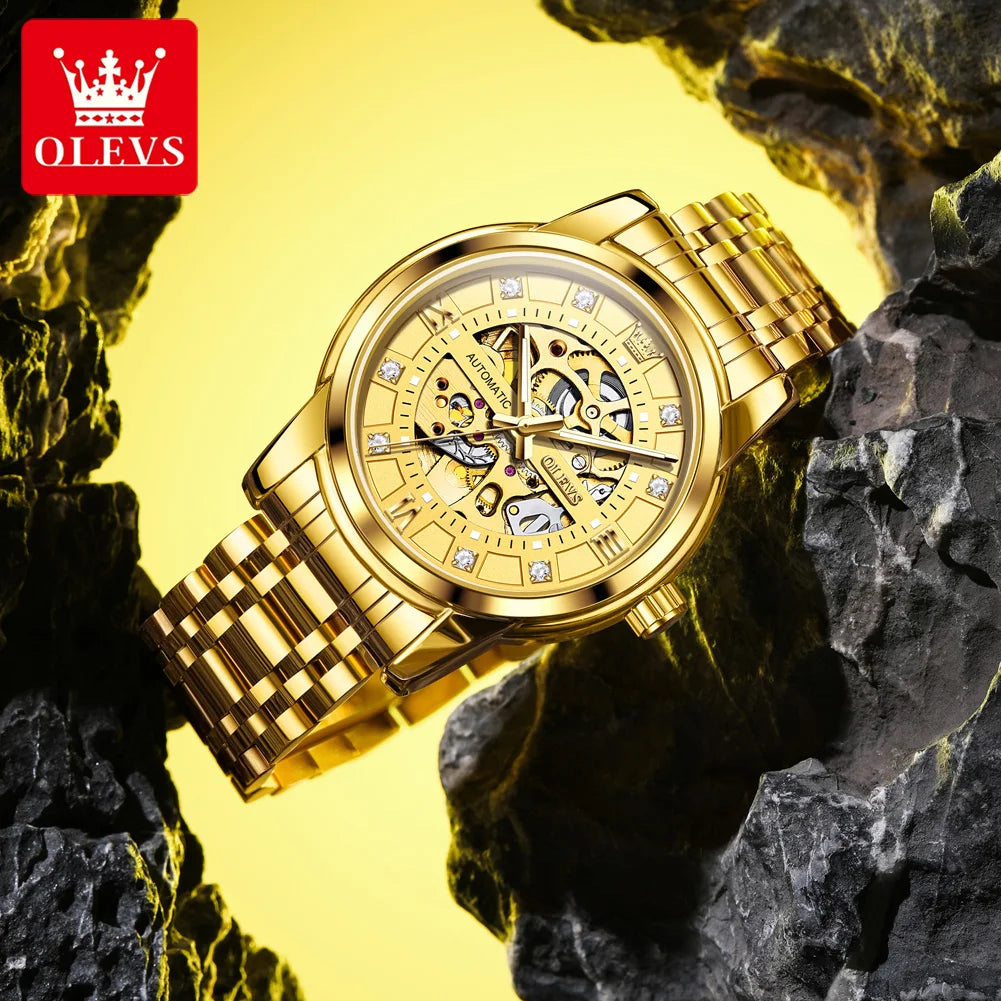 OLEVS 9901 Mens Watch Skeleton Mechanical Watches For Man Waterproof Luminous Man Dress Hand Clock Original Luxury Brand