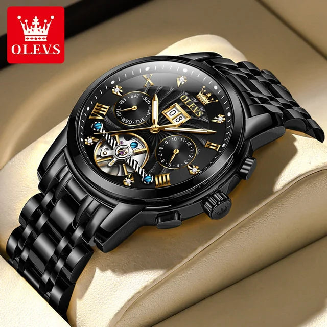 OLEVS 9910 Watch for Men Automatic Mechanical Men's Wristwatches Luxury Skeleton Stainless Steel Waterproof Original Man Watch