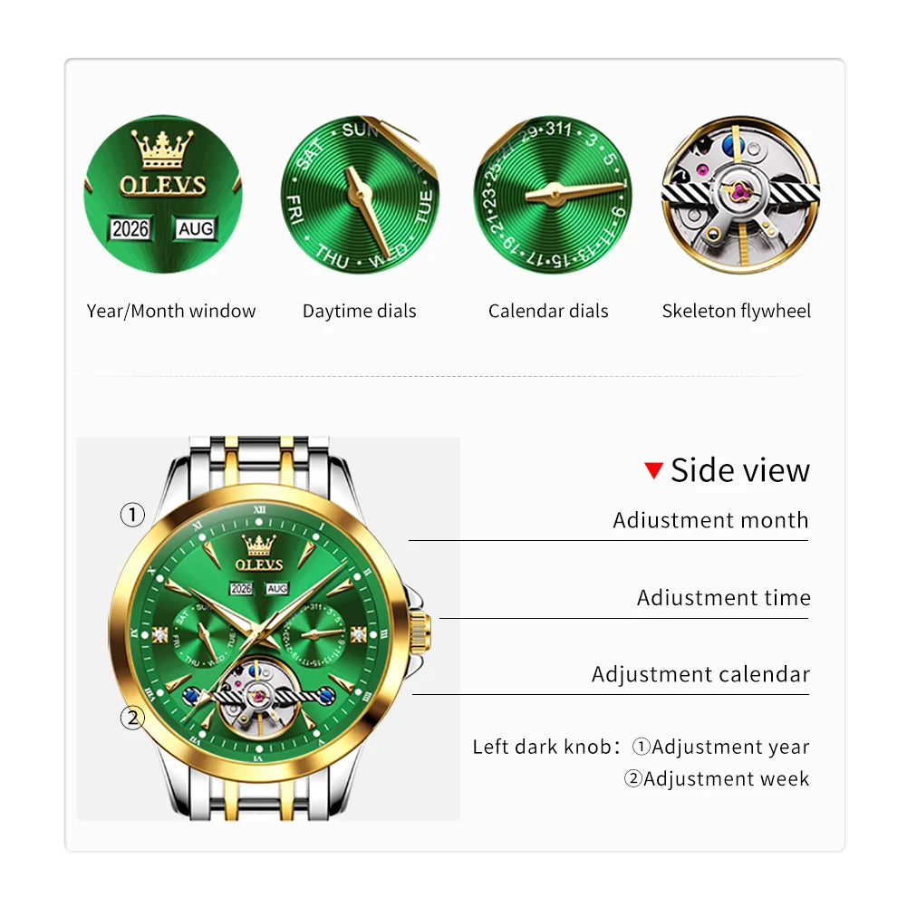 OLEVS Herrenuhr Automatische mechanische Armbanduhr für Männer Wasserdichte leuchtende Herren-Armbanduhr Top-Marke Original Mode 7091