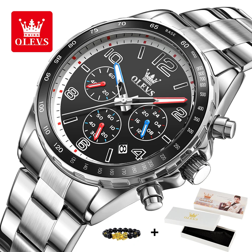 OLEVS TY714 Yeni Özel Moda Kuvars Erkek Kol Saati 42mm Büyük Sayı Kadran Paslanmaz Çelik Erkek Saatleri Kronograf Kol Saati