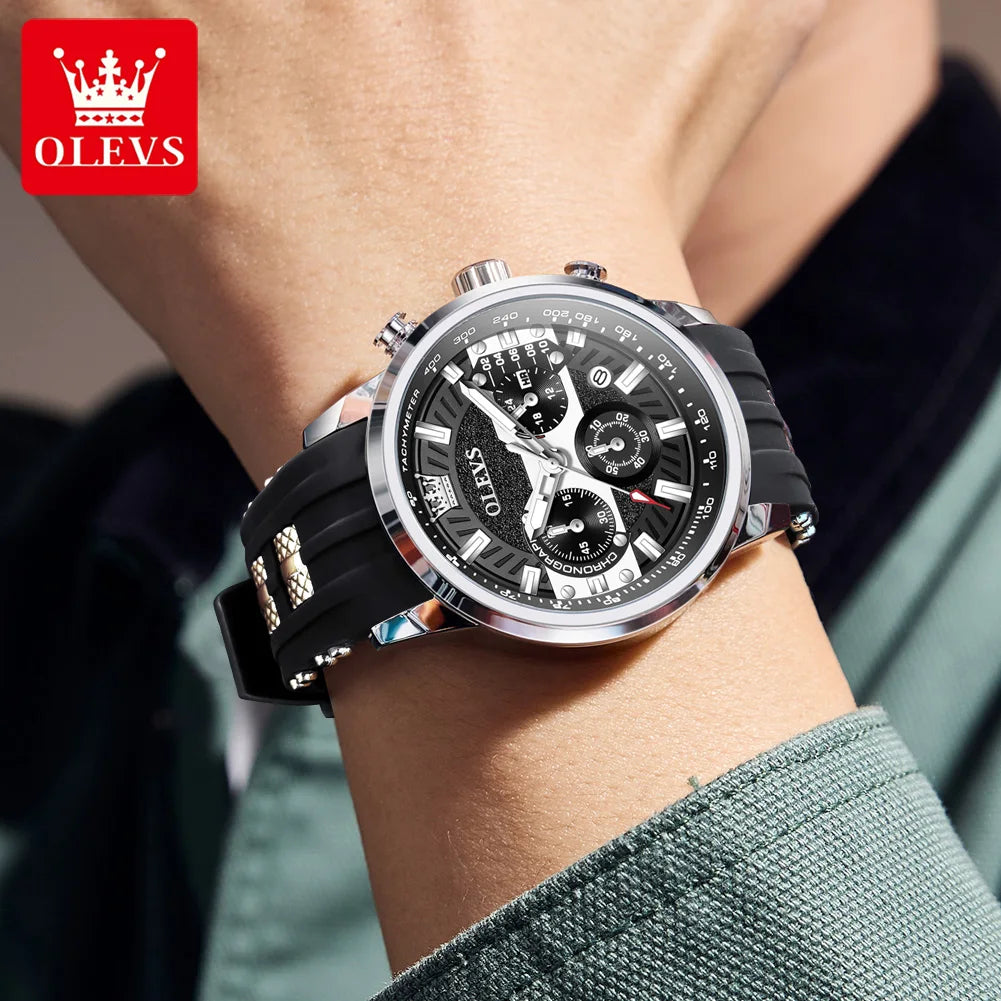 OLEVS 3690 Herrenuhr Wasserdichte Kalender Quarz-Armbanduhr für Herren Hohe Härte Spiegel Leuchtend Original Mode Herrenuhr