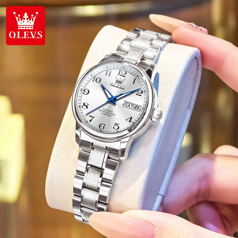 OLEVS 7072 Womens Watch Auto Date Simple Mechanical Watch For Women Number Scale Top Brand Waterproof Automatic Hand Clock
