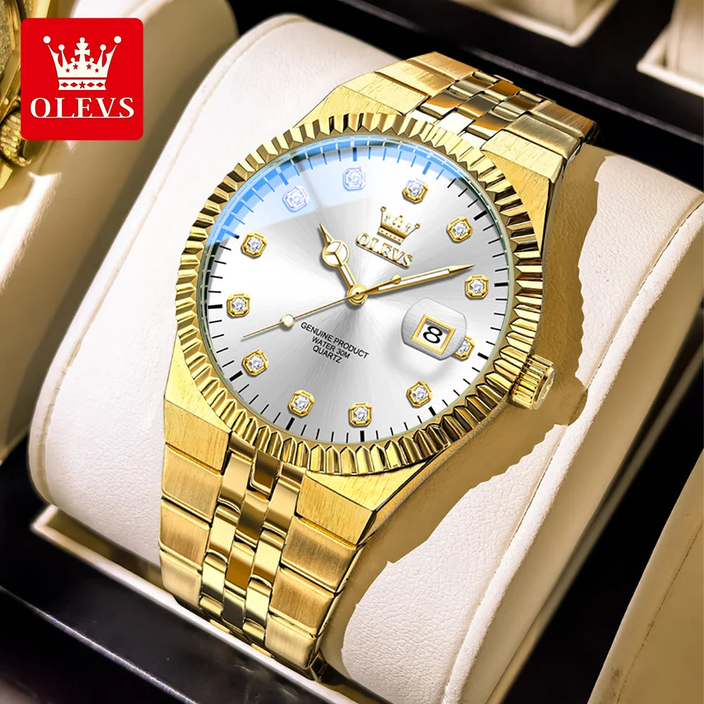 OLEVS 2989 Uhren für Herren Marke Original Quarzuhren Stahlband Wasserdicht Leuchtend Chronograph Datum Herrenuhr Geschenkbox