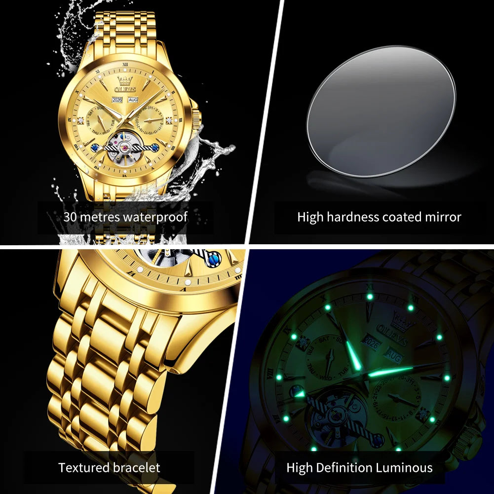 OLEVS Herrenuhr Automatische mechanische Armbanduhr für Männer Wasserdichte leuchtende Herren-Armbanduhr Top-Marke Original Mode 7091