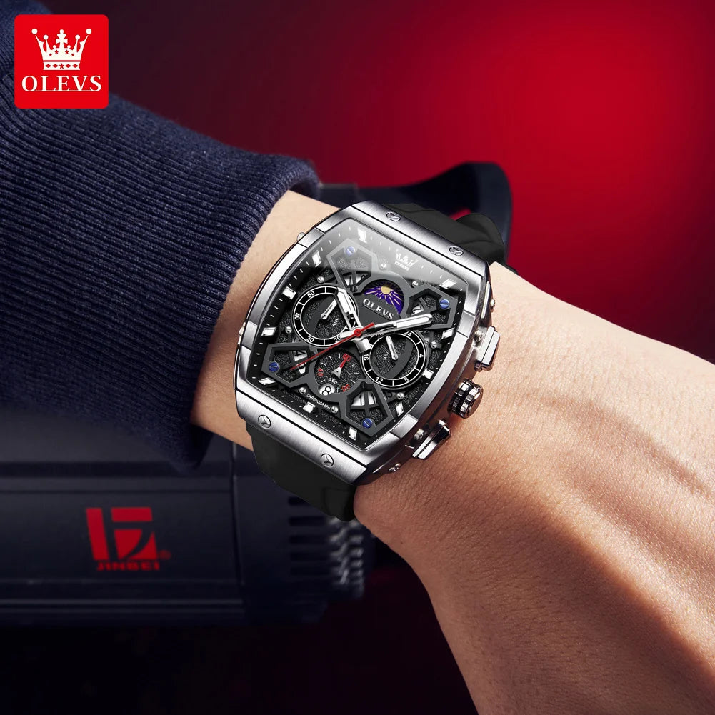 OLEVS 2942 Luxus-Chronograph Quarzuhr für Herren 44mm großes Zifferblatt Mondphase Zeigeruhr Datum wasserdicht Original Modeuhren