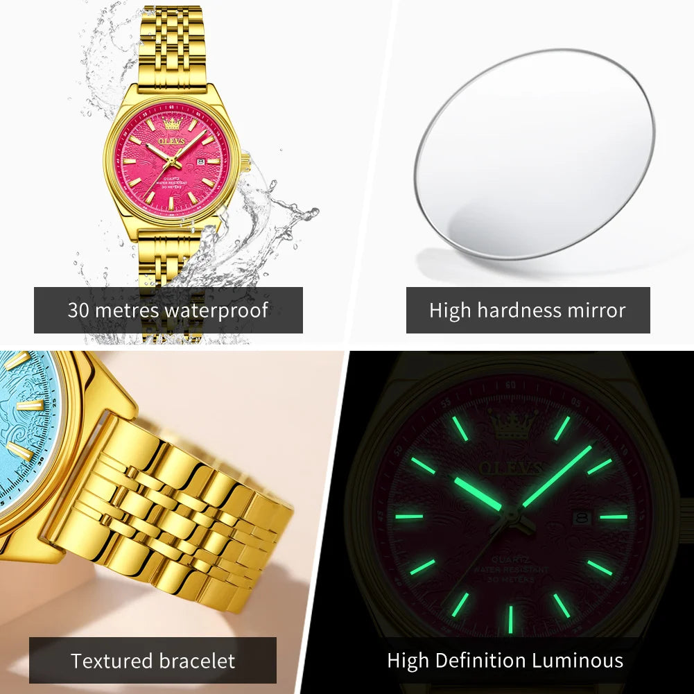OLEVS 3703 Watch For Women Fashion Elegant Woman Quartz Watch Top Brand Waterproof Luminous Calendar Luxury Ladies Hand Clock