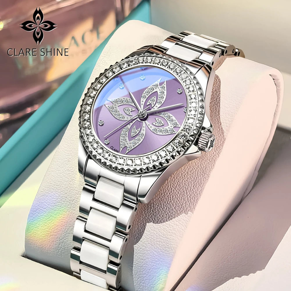CLARE SHINE 1806 Damenuhren Mode Elegante Keramik Quarz Armbanduhr Wasserdichte Leuchtende Luxus Damenuhr Marke