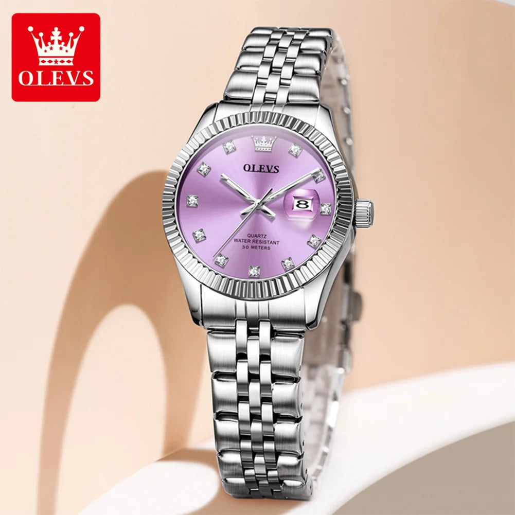 OLEVS 3705 Damenuhr 30M Wasserdicht Datumsquarz Armbanduhr Für Frauen Hohe Härte Spiegel Diamantskala Luxus Damen Quarzuhr