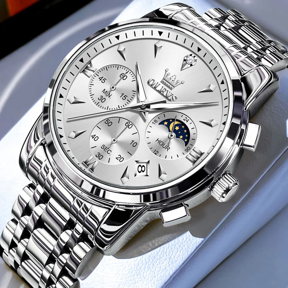 OLEVS 3639 Luxus Herrenuhr Top Marke Mondphase Chronograph Quarzuhr für Herren Automatisches Datum Mode Wasserdicht Herrenuhr