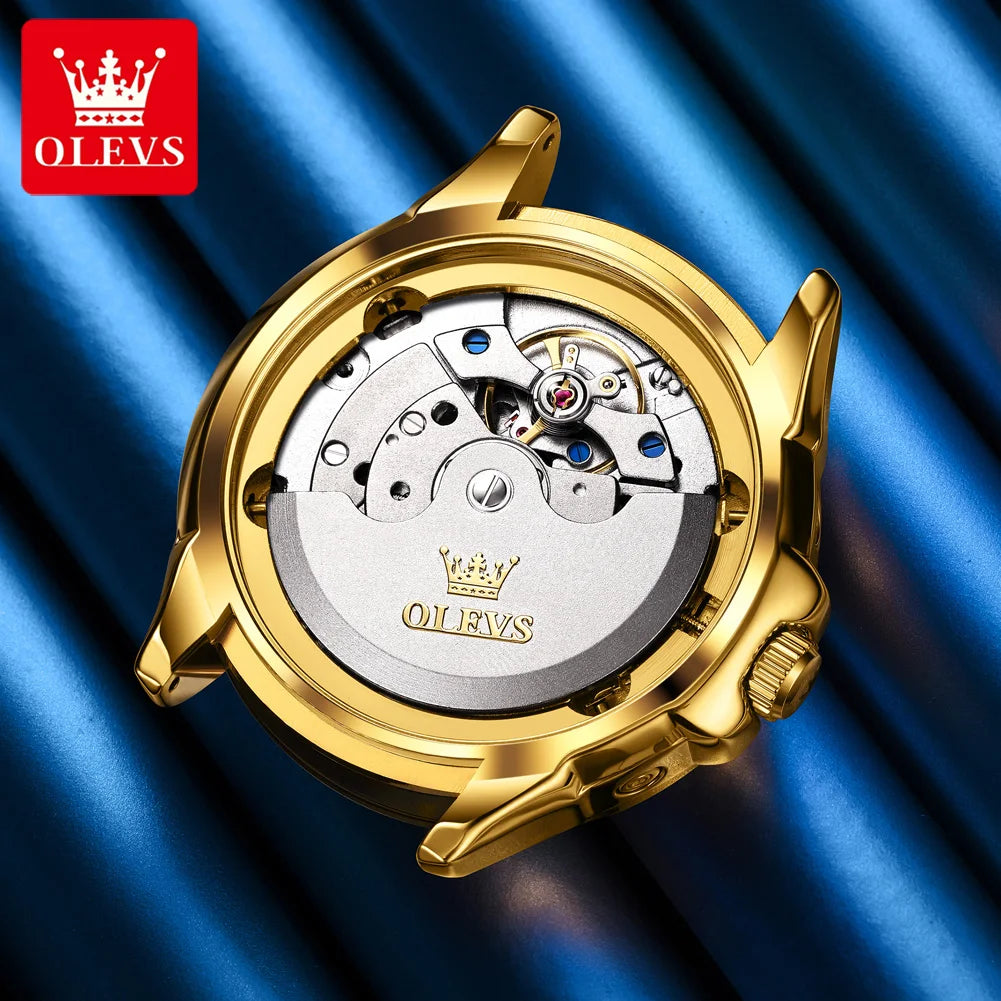 OLEVS Saat Erkek Otomatik Mekanik Saat Erkekler İçin Ay Evresi Takvim Su Geçirmez Moda Orijinal Saat Çelik Kordon 7070
