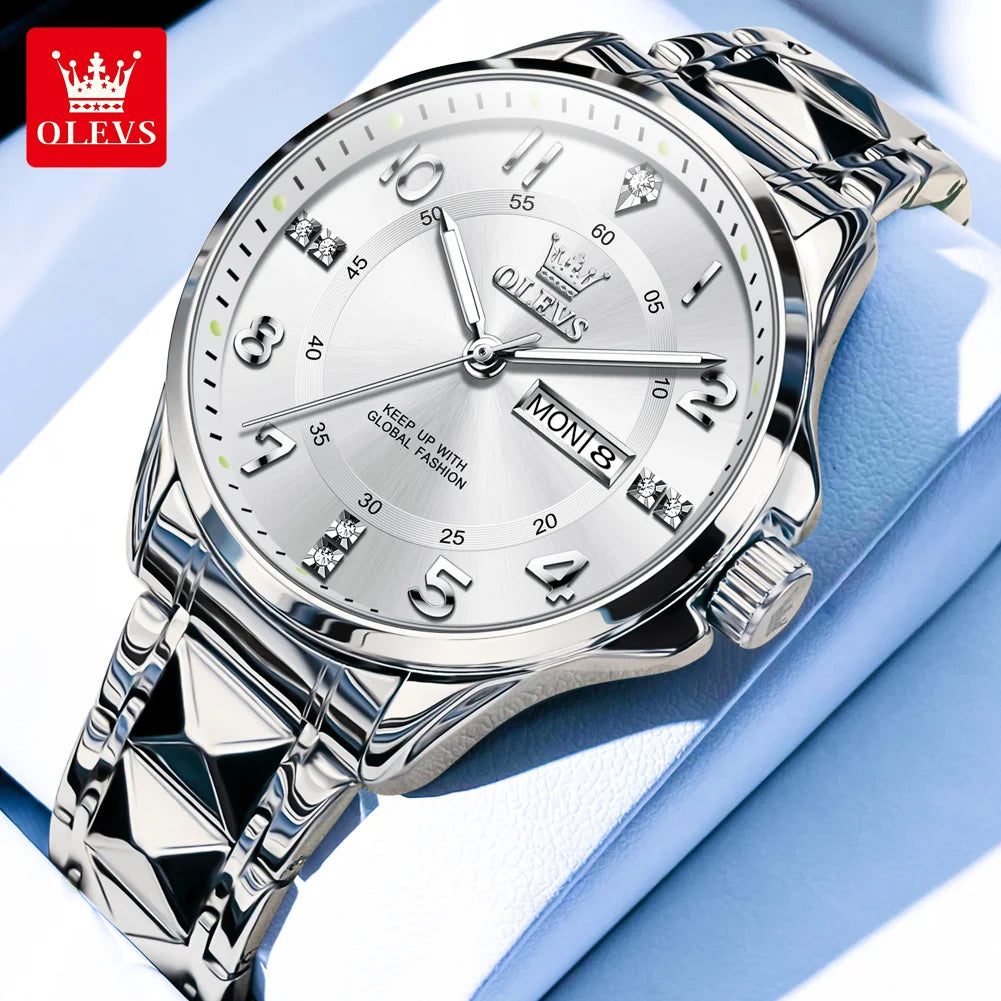 OLEVS 2910 Uhr für Herren und Damen, Luxuriöse Quarz-Paaruhren, Wasserdichte Edelstahl-Armbanduhr mit Diamant-Zifferblatt