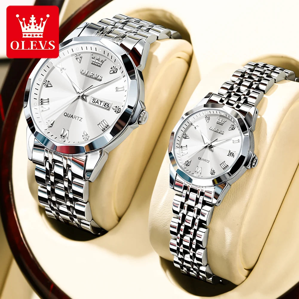 OLEVS 9931 Watch For Men Women Roman Scale Quartz Couple Watch Rhombus Mirror Auto Date Wristwatch Luxury Waterproof Hand Clock