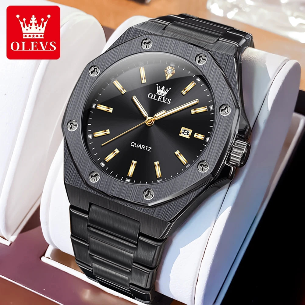 OLEVS 3613 Uhr für Herren, original luxuriös, Datum, Leuchtzeiger, Quarz, Business, Armbanduhr, wasserdicht, Edelstahlarmband, Herrenuhr