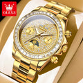 OLEVS 7038 Luxury Diamond Mechanical Watch For Men Moon Phase Auto Date Man Hand Clock 30M Waterproof Stainless Steel Men Watch
