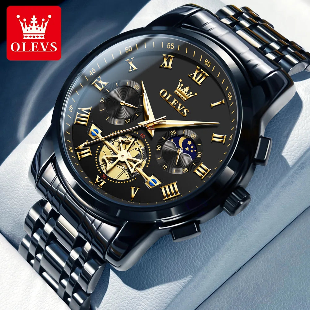 OLEVS 2859 Herrenuhr Mondphase Quarzuhr für Herren Wasserdicht Leuchtend Edelstahl Luxusmarke Original Armbanduhr Herren