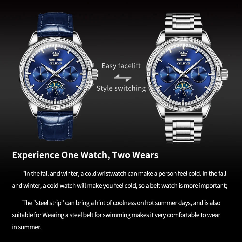 OLEVS 6695 Luxury Business Watches For Man Moons Phase Automatic Mechanical Watch Waterproof Mens Wristwatch Gifts Box Clock
