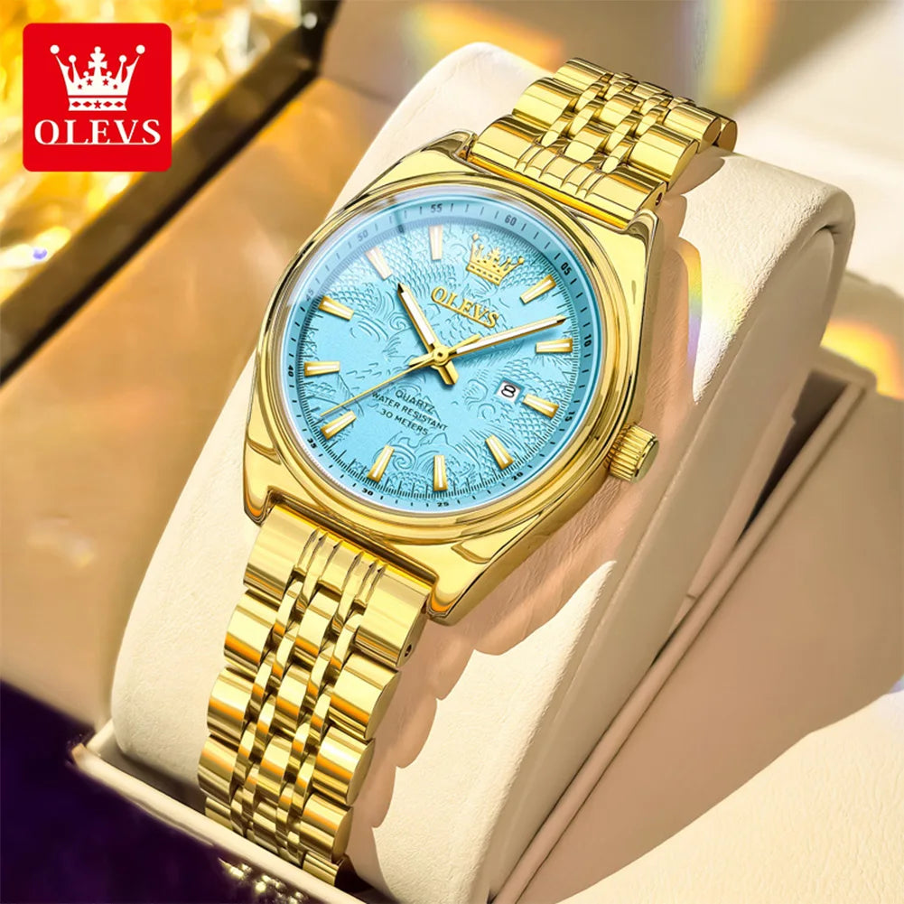 OLEVS 3703 Uhr für Damen Mode Elegante Damen Quarzuhr Top Marke Wasserdicht Leuchtender Kalender Luxus Damen Armbanduhr