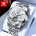 OLEVS 9965 Automatic Watch For Men Skeleton Flywheel Waterproof Men's Watches Week Calendar Luxury Man Mechanical Wristwatch