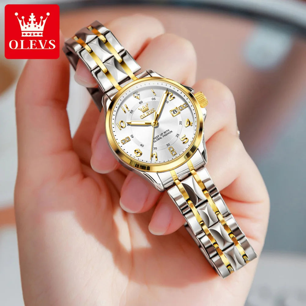 OLEVS 2910 Uhr für Herren und Damen, Luxuriöse Quarz-Paaruhren, Wasserdichte Edelstahl-Armbanduhr mit Diamant-Zifferblatt