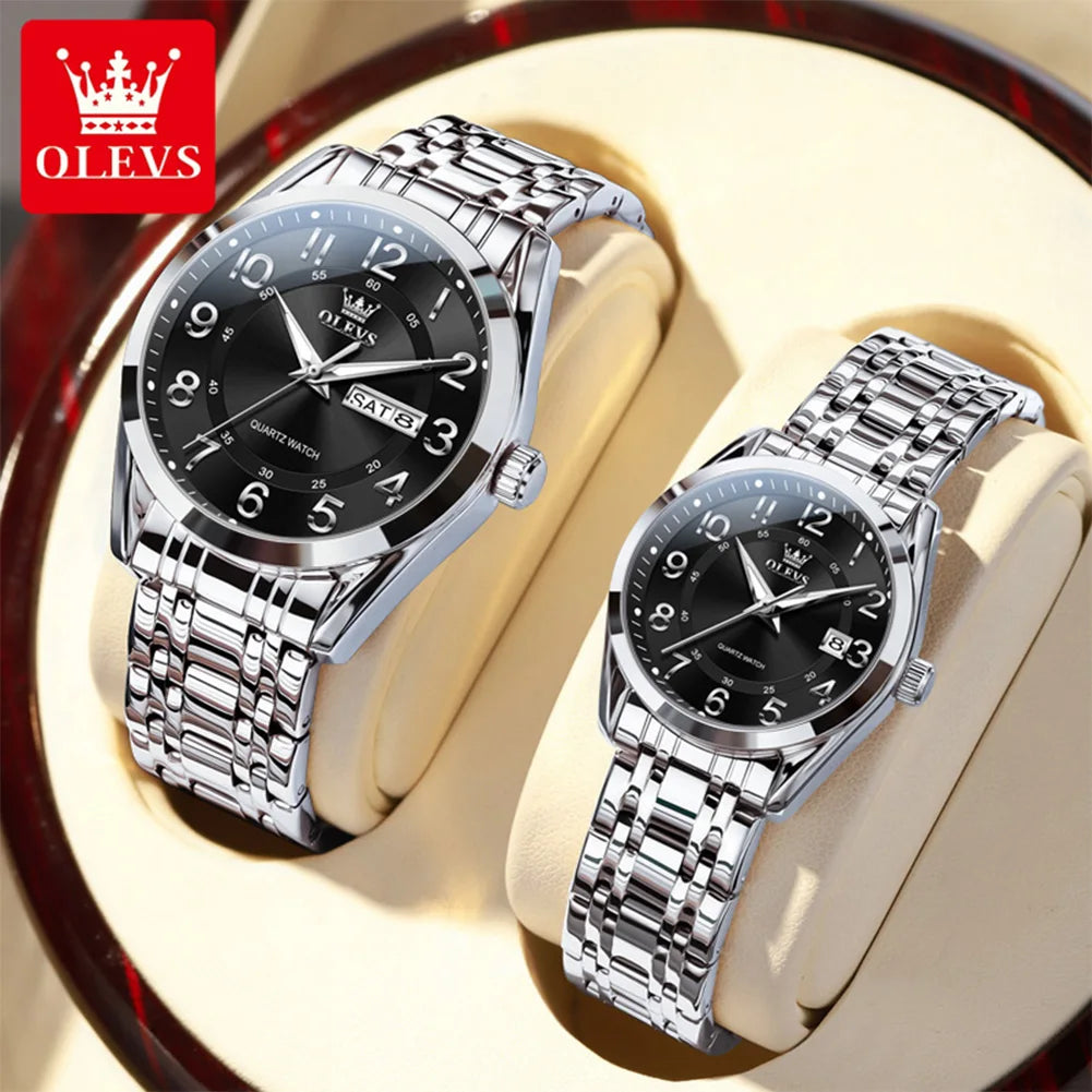 OLEVS 3666 Paar Uhr Luxus Business Top Marke Wasserdicht Leuchtende Dress Handuhr Original Zahlenskala Datum Modeuhr