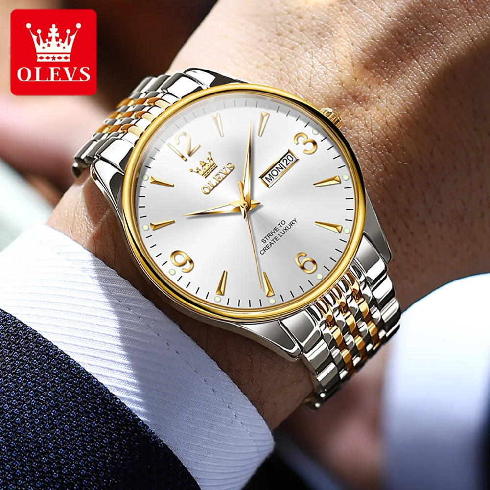 OLEVS 2928 Uhr Herren Einfache Quarz-Kleideruhr Für Männer Ziffernskala Wasserdicht Edelstahl Wochentagsdatumsanzeige Männliche Armbanduhr