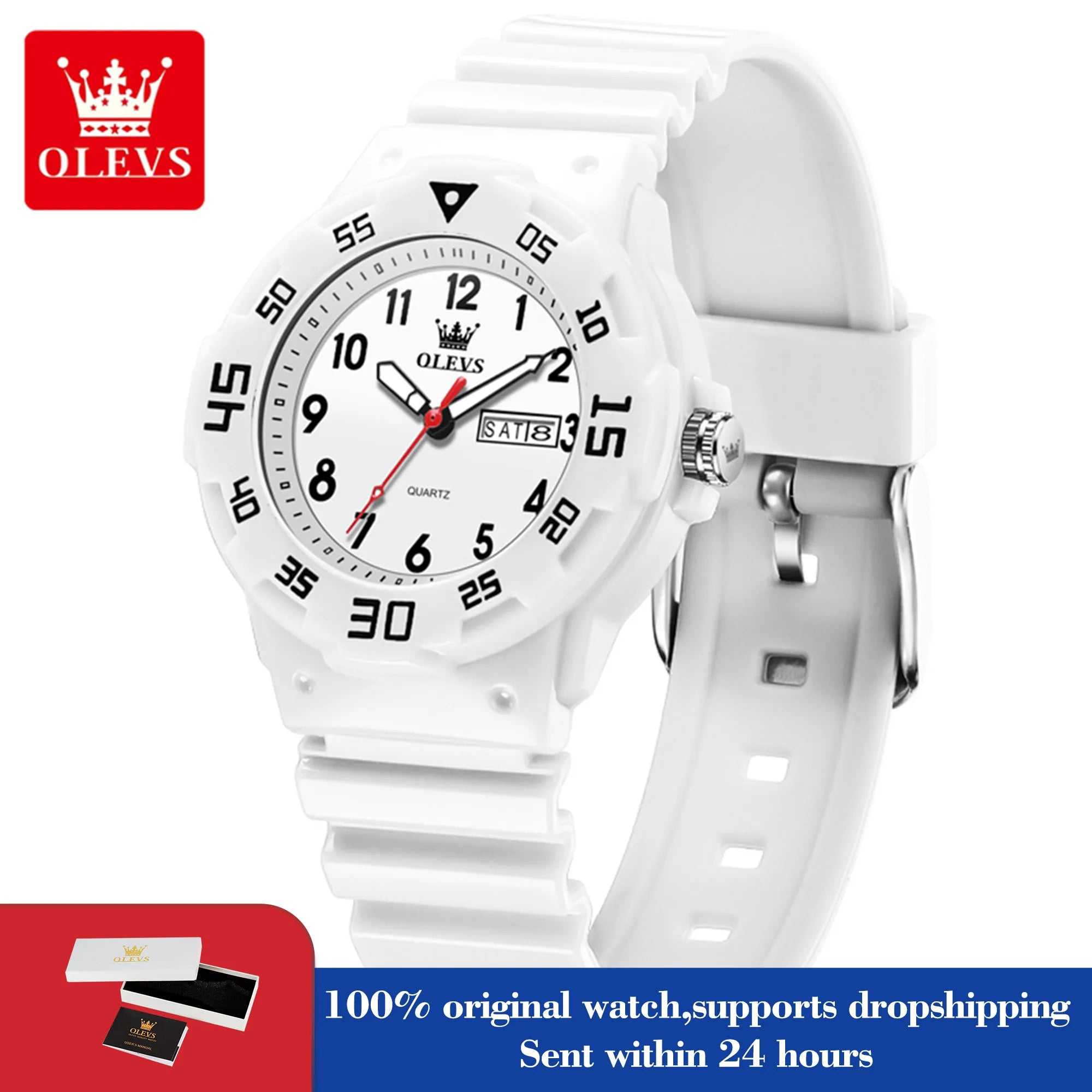 OLEVS 5659 Women's Watch Number Scale Silicone Strap Student Quartz Watch For Women Dual Calendar Fashion Waterproof Hand Clock