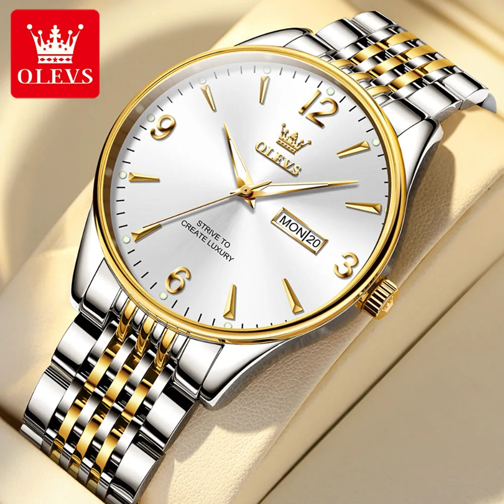 OLEVS 2928 Uhr Herren Einfache Quarz-Kleideruhr Für Männer Ziffernskala Wasserdicht Edelstahl Wochentagsdatumsanzeige Männliche Armbanduhr