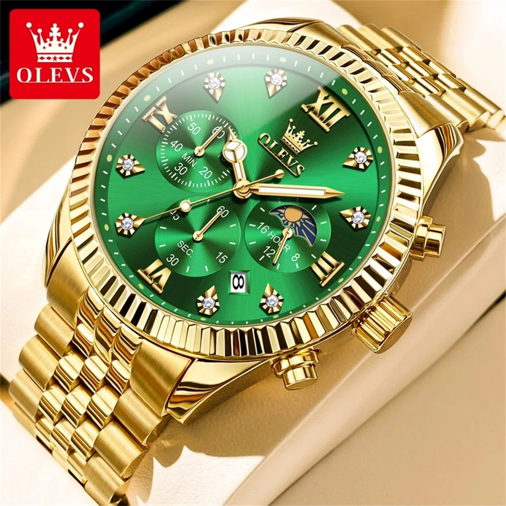 OLEVS 2932 Herrenuhr Römische Skala Chronograph Quarzuhr für Herren Moonswatch Luxus Diamant Herren Armbanduhr Wasserdicht Leuchtend
