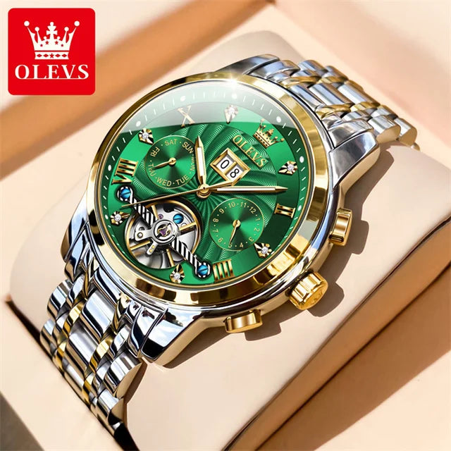OLEVS 9910 Watch for Men Automatic Mechanical Men's Wristwatches Luxury Skeleton Stainless Steel Waterproof Original Man Watch