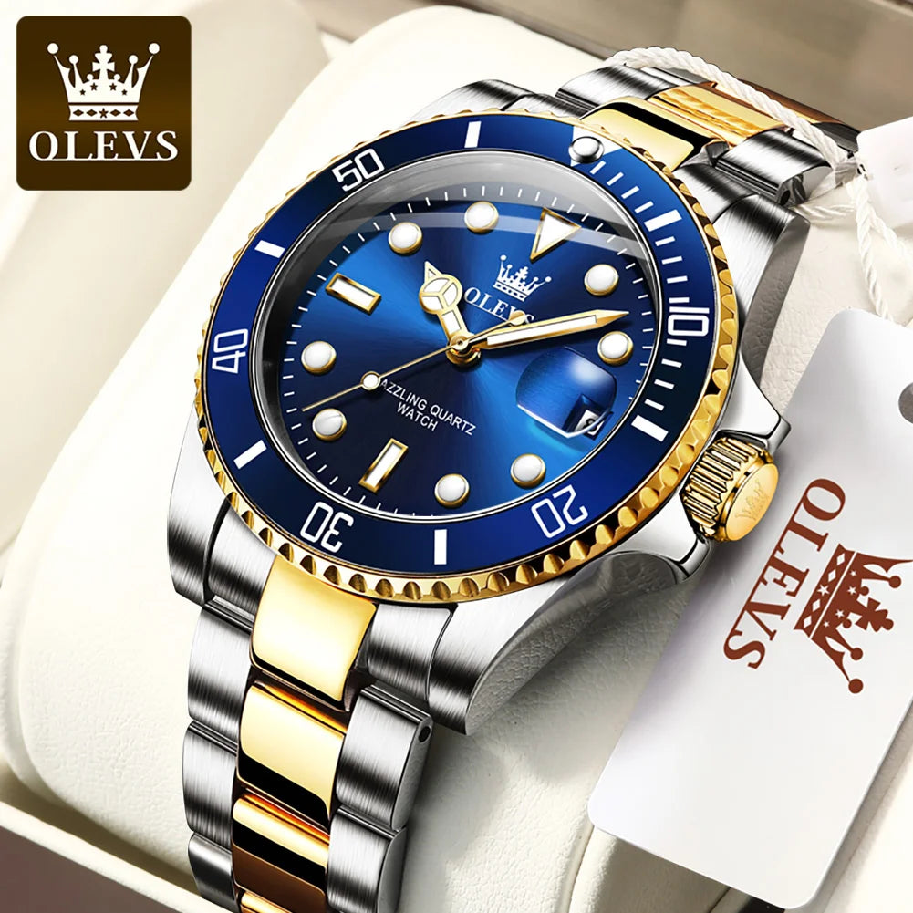 OLEVS 5885 Watch For Men Top Brand Waterproof Stainless Steel Calendar Fashion Man Hand Clock Original Classic Male Wrist Watch