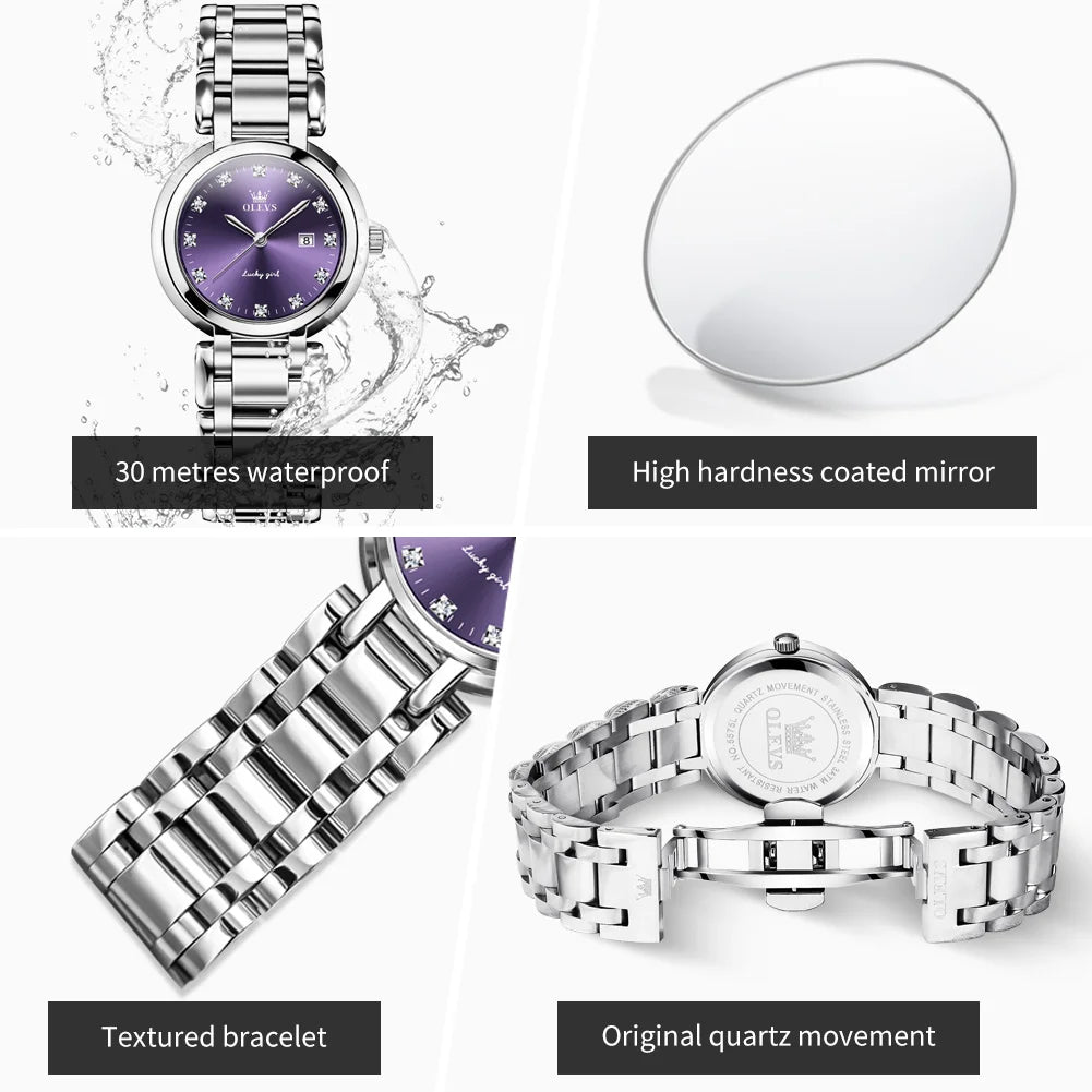 OLEVS 5575 Simple Fashion Quartz Watch For Women Calendar Display Stainless Steel Hand Clock Waterproof Luxury Woman Watches