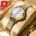 OLEVS 7130 Watches for Women Elegant Mesh Strap Quartz Wristwatch 9.5mm Thin Case Waterproof Auto Date Ladies Clock