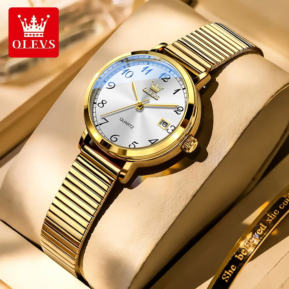 OLEVS 7130 Watches for Women Elegant Mesh Strap Quartz Wristwatch 9.5mm Thin Case Waterproof Auto Date Ladies Clock